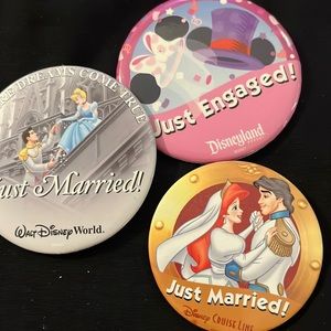 Disney button pins - Engaged/Married